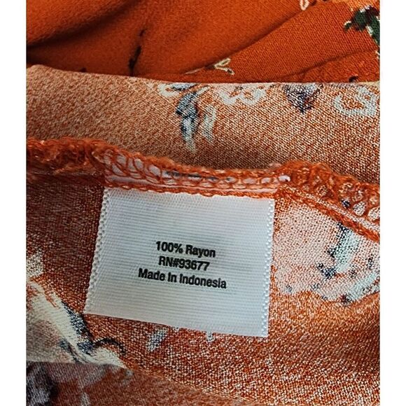 St John Bay V-Neck 3/4 Sleeve Floral Multi-color Orange Blouse Size Large - Picture 7 of 7